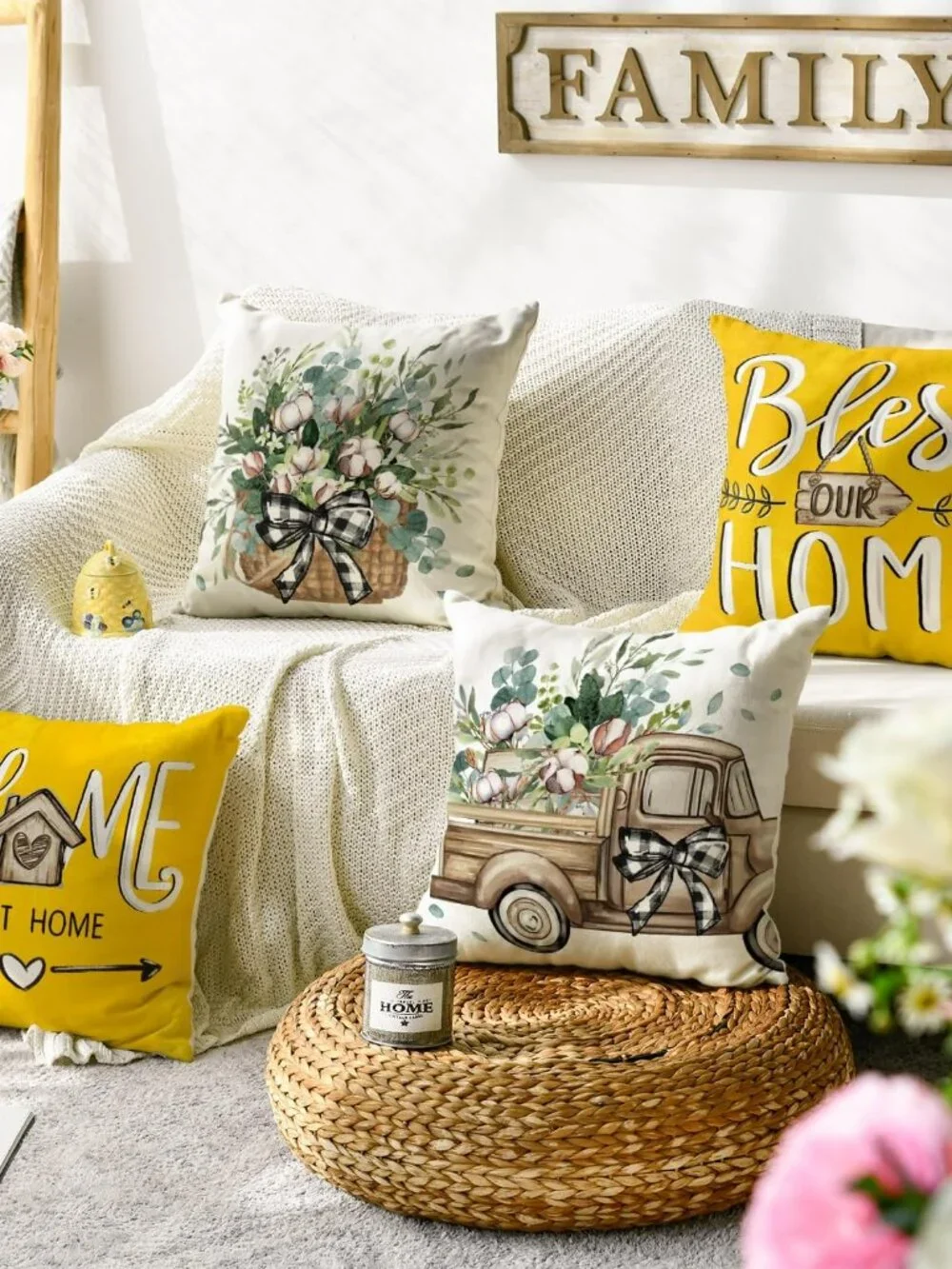 4 Throw Pillow Covers Summer Farmhouse‎ Decor 18x18